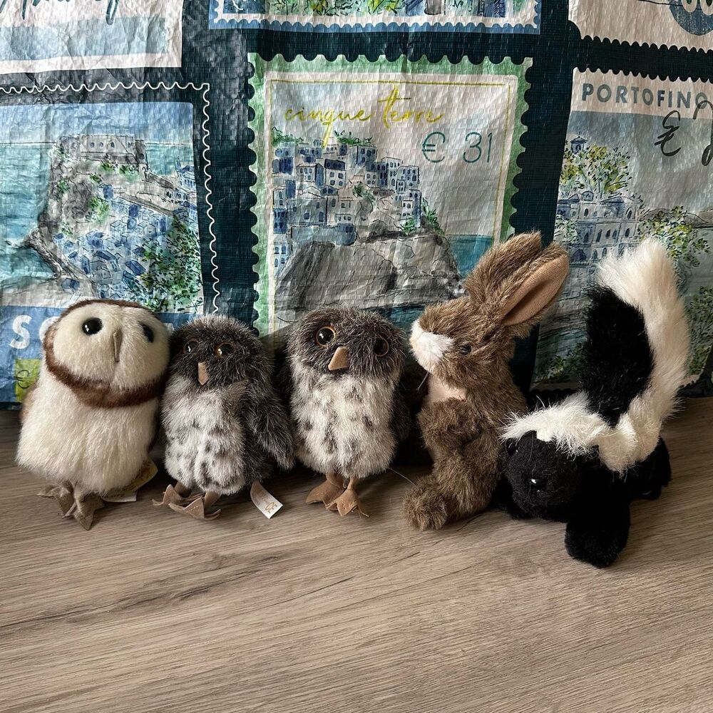 Folkmanis Mini Plush Finger Puppets - Woodland Critters - Owls, Bunny, Skunk